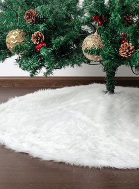 圣诞长毛绒树裙纯白色毛绒圣诞树裙 78/90/122cm树底围裙