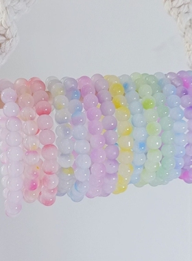 盘珠子小学生渐变色粉色版盘玩圆珠手链情侣冰透白玉色菩提手串绕