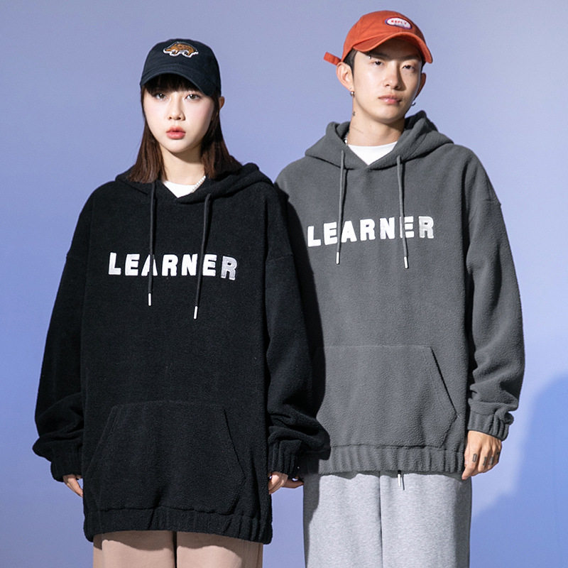 日系2021秋冬新款潮流刺绣印花摇粒绒休闲连帽卫衣H3542图片