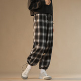 中性2021秋季新款高腰格子脚口抽绳阔腿休闲运动裤H2063，女装休闲裤，电商A362