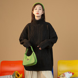 中性风2021秋冬新款宽松花纹设计百搭打底高领毛衣H4038，女装针织衫/毛衣，电商A362