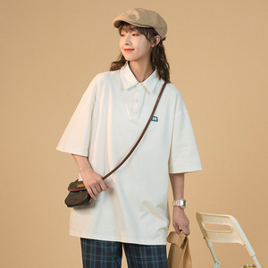 中性2023夏季新款简约短袖polo衫宽松休闲情侣T恤女H1570图片