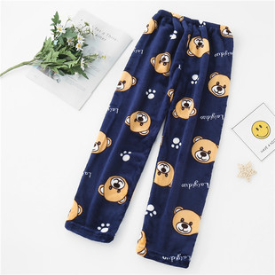 儿童睡裤珊瑚绒女童裤子秋冬男童法兰绒保暖家居裤加厚大童暖暖裤