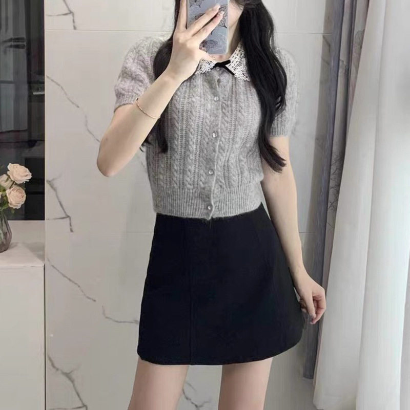 miu系羊毛短袖针织小衫