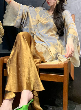 新中式女装中国风新款富家千金黑色提花唐装外套蕾丝拼接蕾丝提花