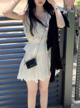 现货续续念 中古束腰无袖上衣白色半身裙两件套女夏季赫本风花苞