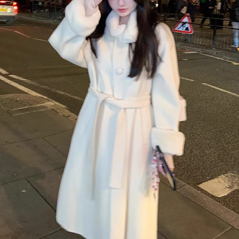 京洛无佳人气质长款羊毛毛呢女式大衣双面呢外套女獭兔毛领高级感