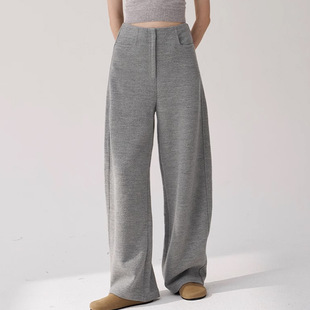 垂感休闲百搭 圈圈保暖修饰腿型镰刀弧形裤 现货maison cec冬日7色