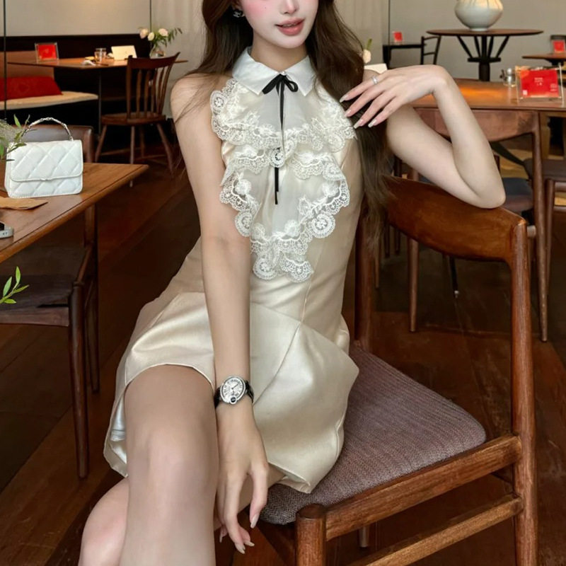 【丽兹千金】露思同款~大户人家矜雅贵女 蕾丝掐腰连衣裙富家千金