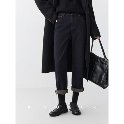 K姐KSOEUR【一体绒皮草牛仔】长毛暖绒越穿越爱通勤百搭牛仔裤女