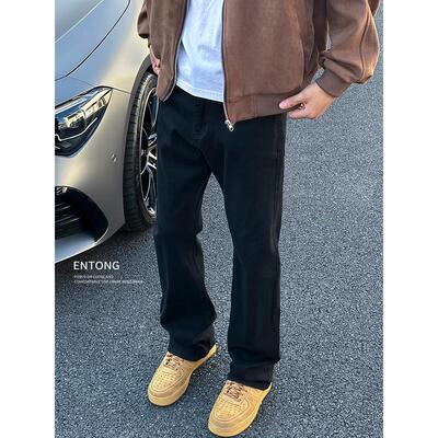 Entong美式潮牌vibe基础黑色牛仔裤子男款美式百搭炸街微喇叭长裤
