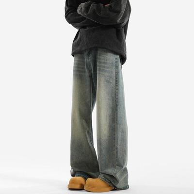 City Hipster 美式复古牛仔裤男春夏季潮牌重磅裤子宽松直筒长裤