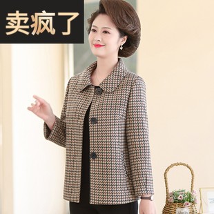 春秋上衣新款 媽媽冬裝 短款 毛呢外套中年女裝 中老年人洋氣呢子大衣