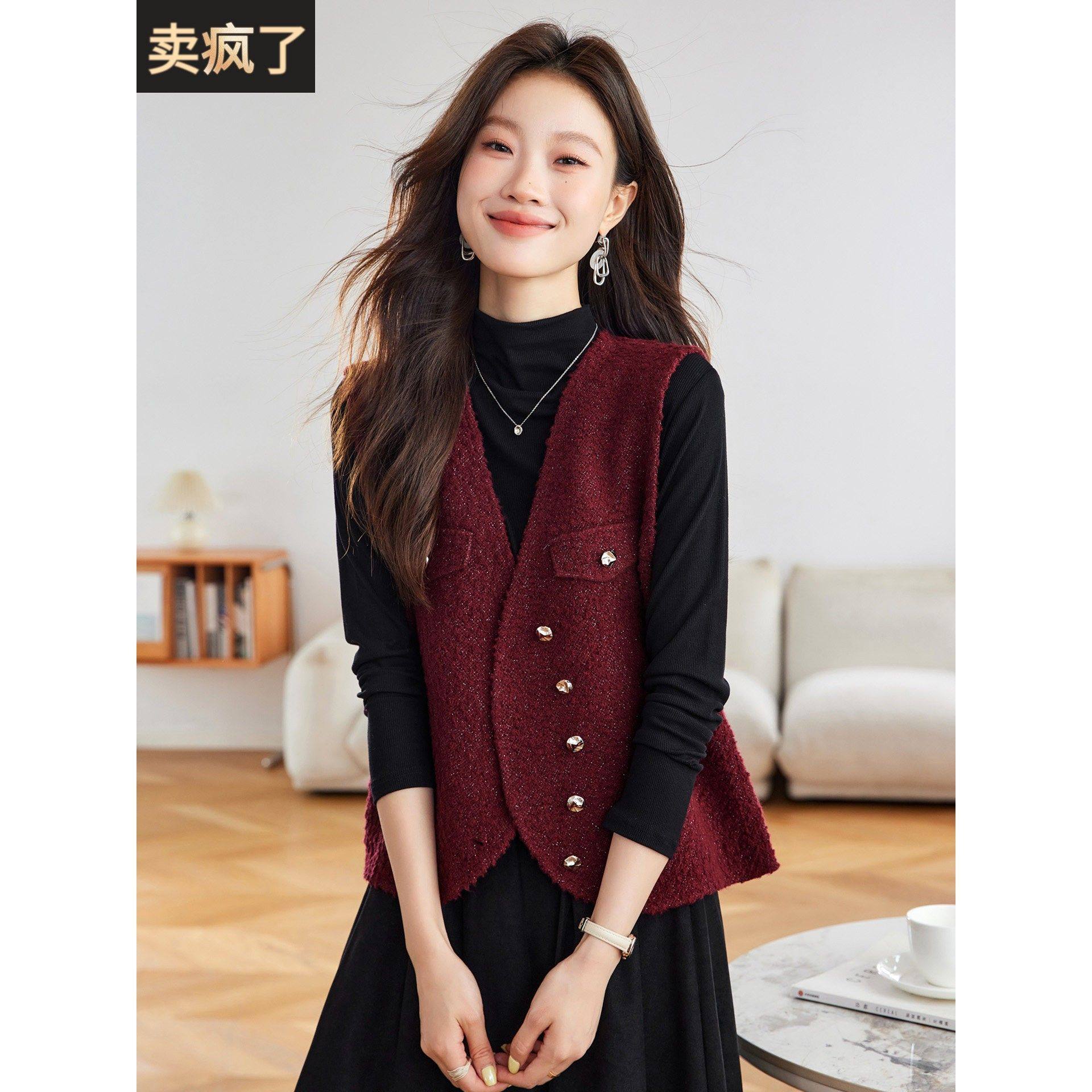 红色针织马甲女款2025新款春秋季时髦洋气小香风毛衣马夹背心坎肩