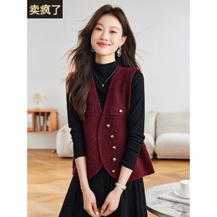 红色针织马甲女款2025新款春秋季时髦洋气小香风毛衣马夹背心坎肩