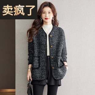 中长版外套女士2025新款爆款春秋季遮屁股洋派小香风粗花呢上衣冬