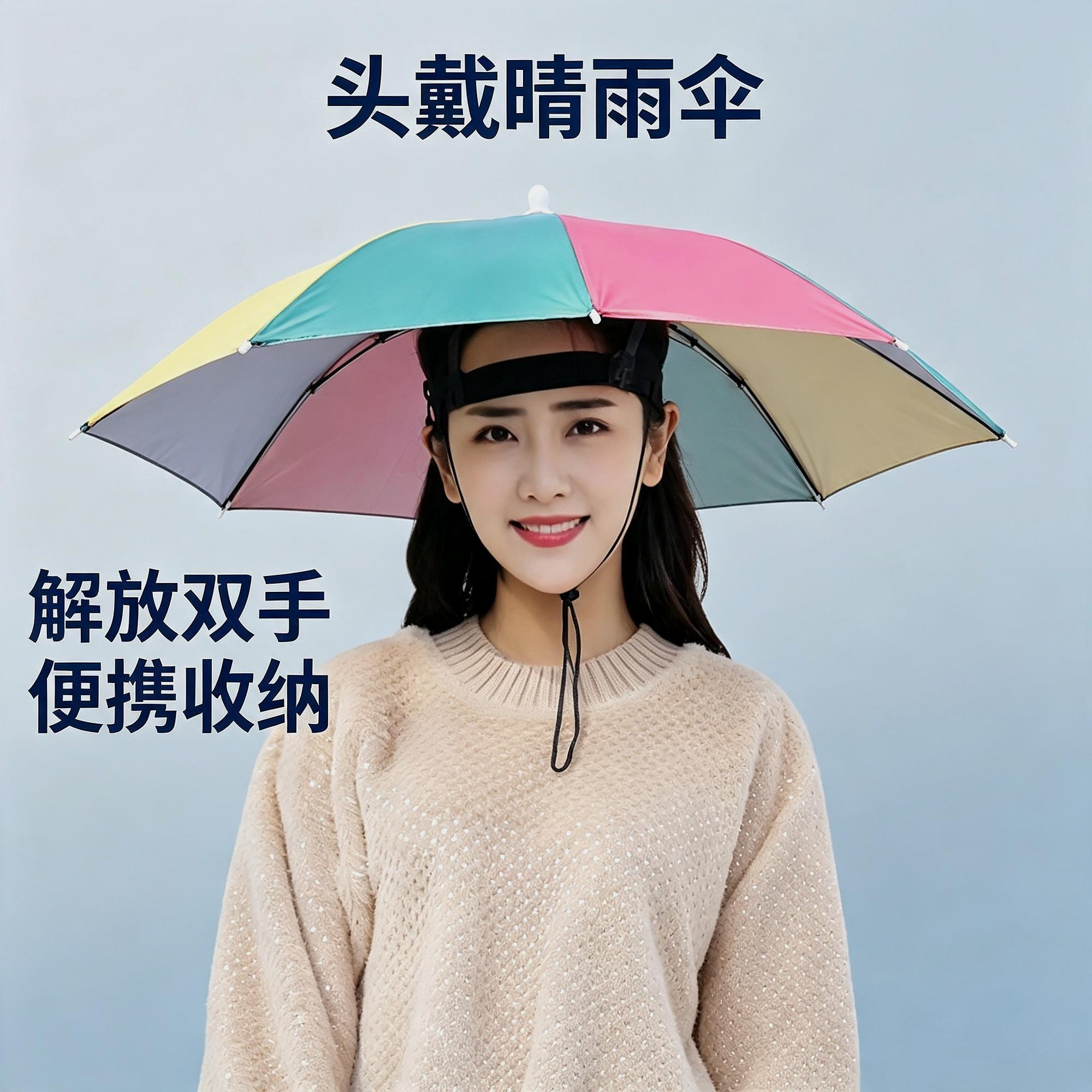 男士伞帽头戴式钓鱼防晒雨伞配图片