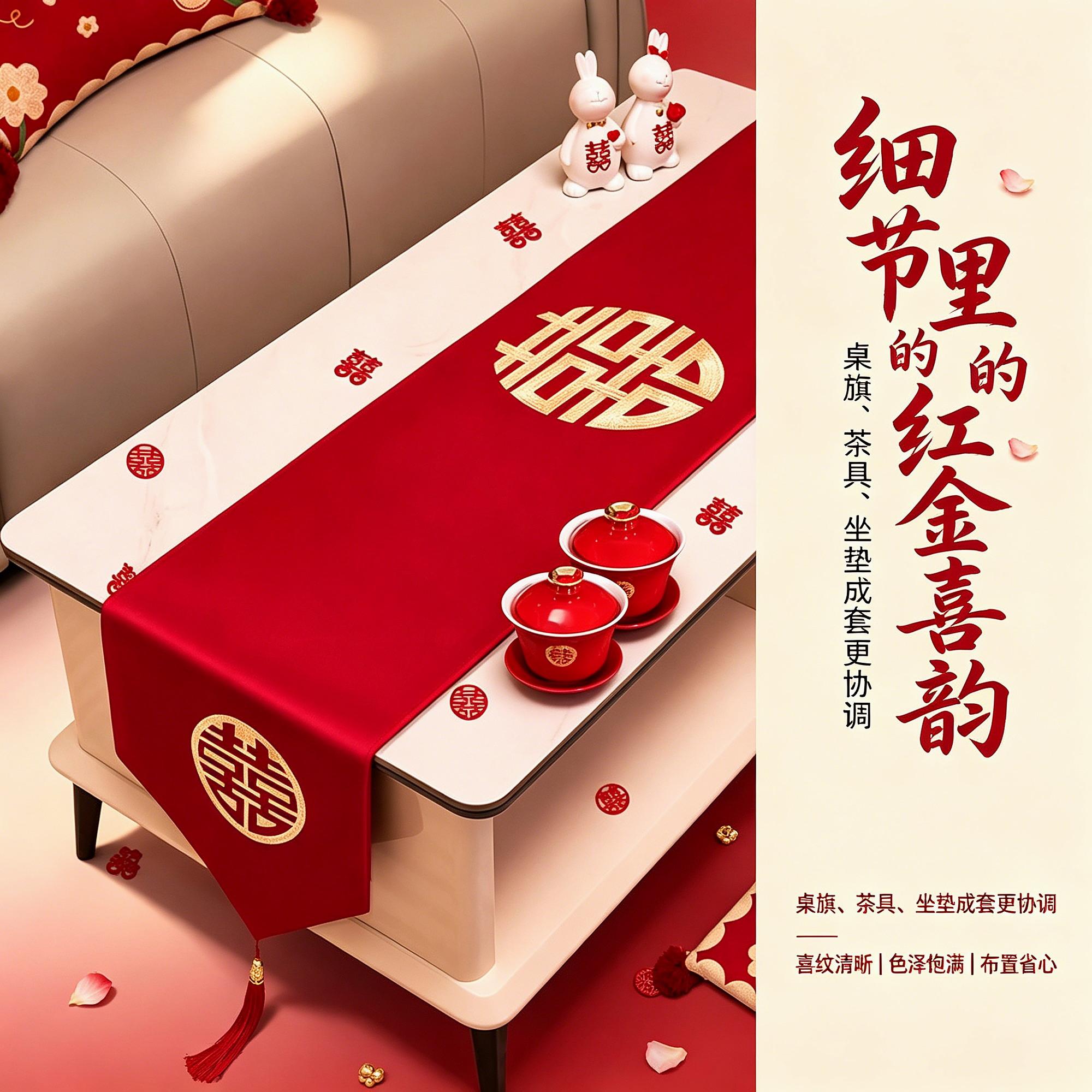 客厅结婚红色茶几桌旗装饰桌布