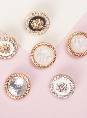 配饰纽扣双拼灰白色圆形宫廷风钻石白色黑色彩色镶钻金属珍珠扣子