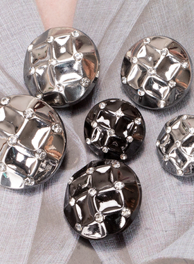 夹克金色纽扣金属圆形格子黑色银色镶钻上衣简约工装JK制服扣子