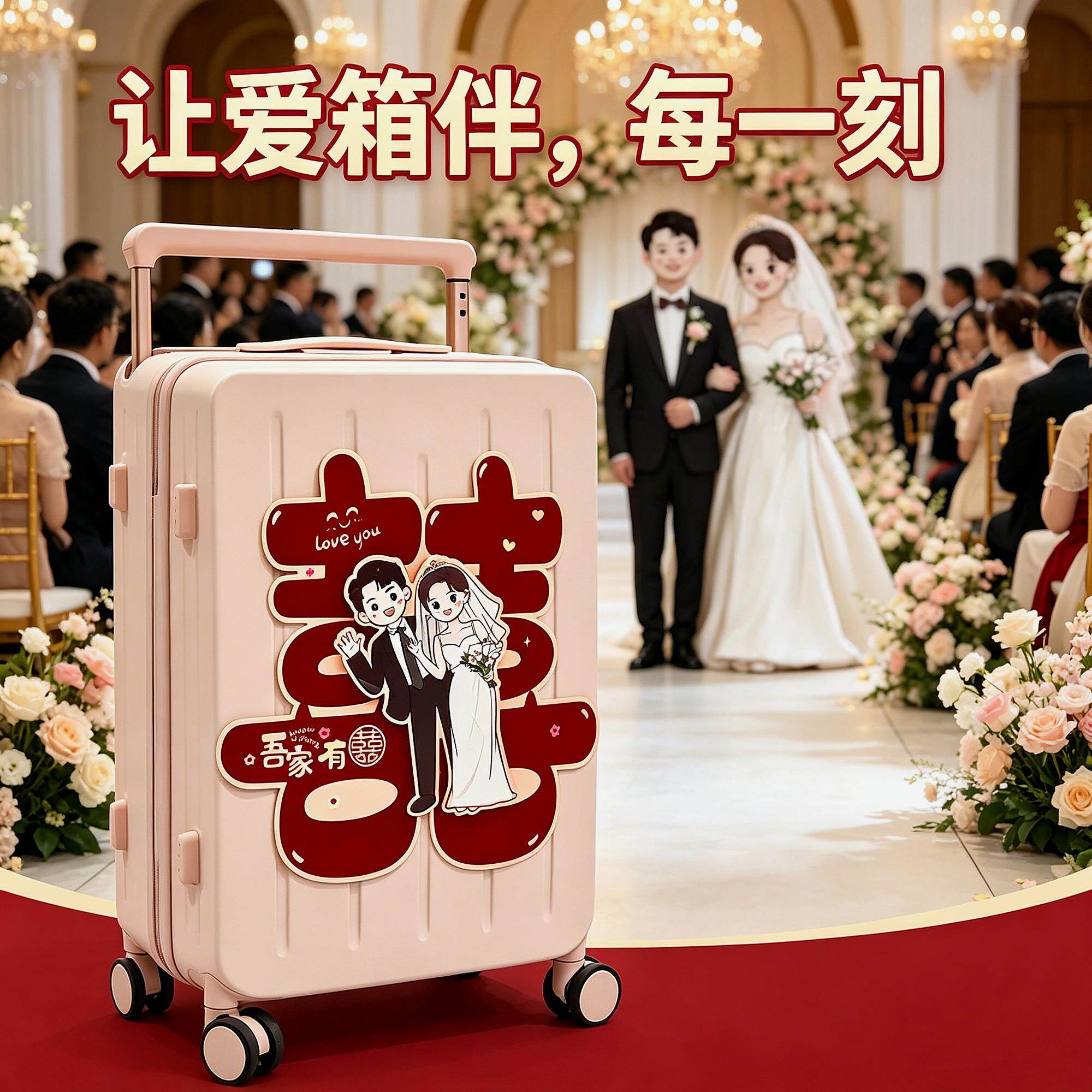 卡通箱套台阶结婚行李箱喜字贴装