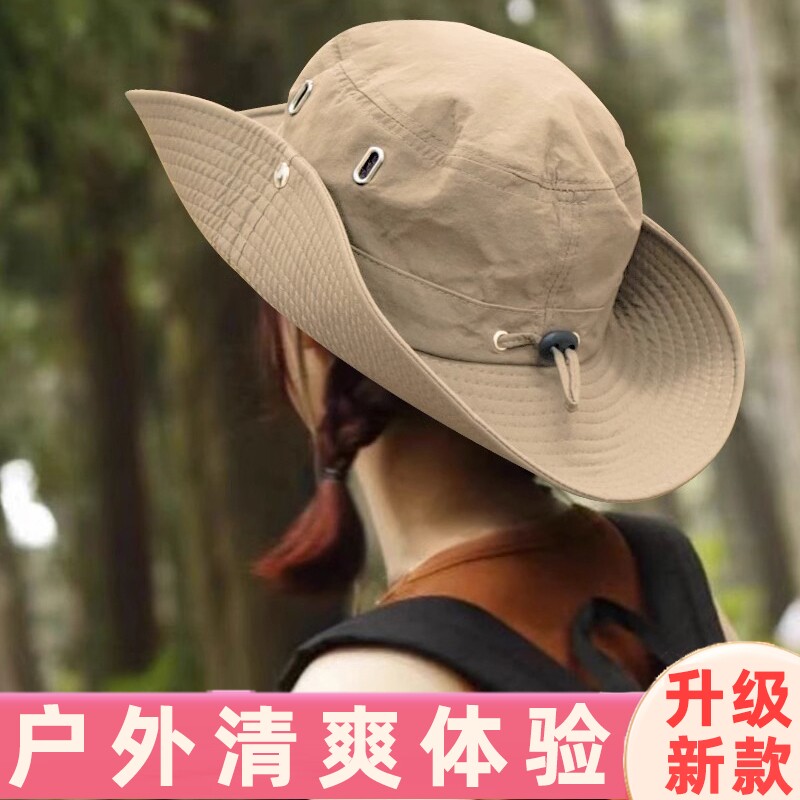 战术收纳男女薄款渔夫帽户外防晒帽夏季男士钓鱼遮阳帽大头围帽子