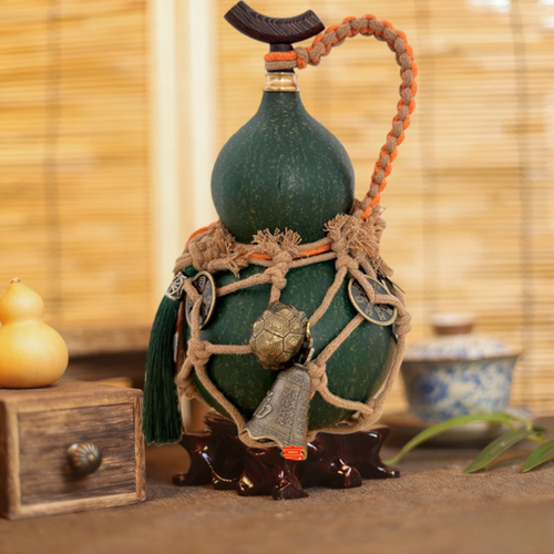 天然黑绿大漆酒葫芦酒壶水壶古风摆件装酒热水送朋友非遗网红老式