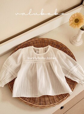 VALU BEBE韩国童装代购26春女婴小童棉甜美刺绣花边圆领娃娃衫T恤