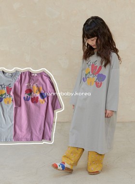 NAVI韩国进口童装代购26春女大小童棉郁金香涂鸦圆领T恤裙连衣裙