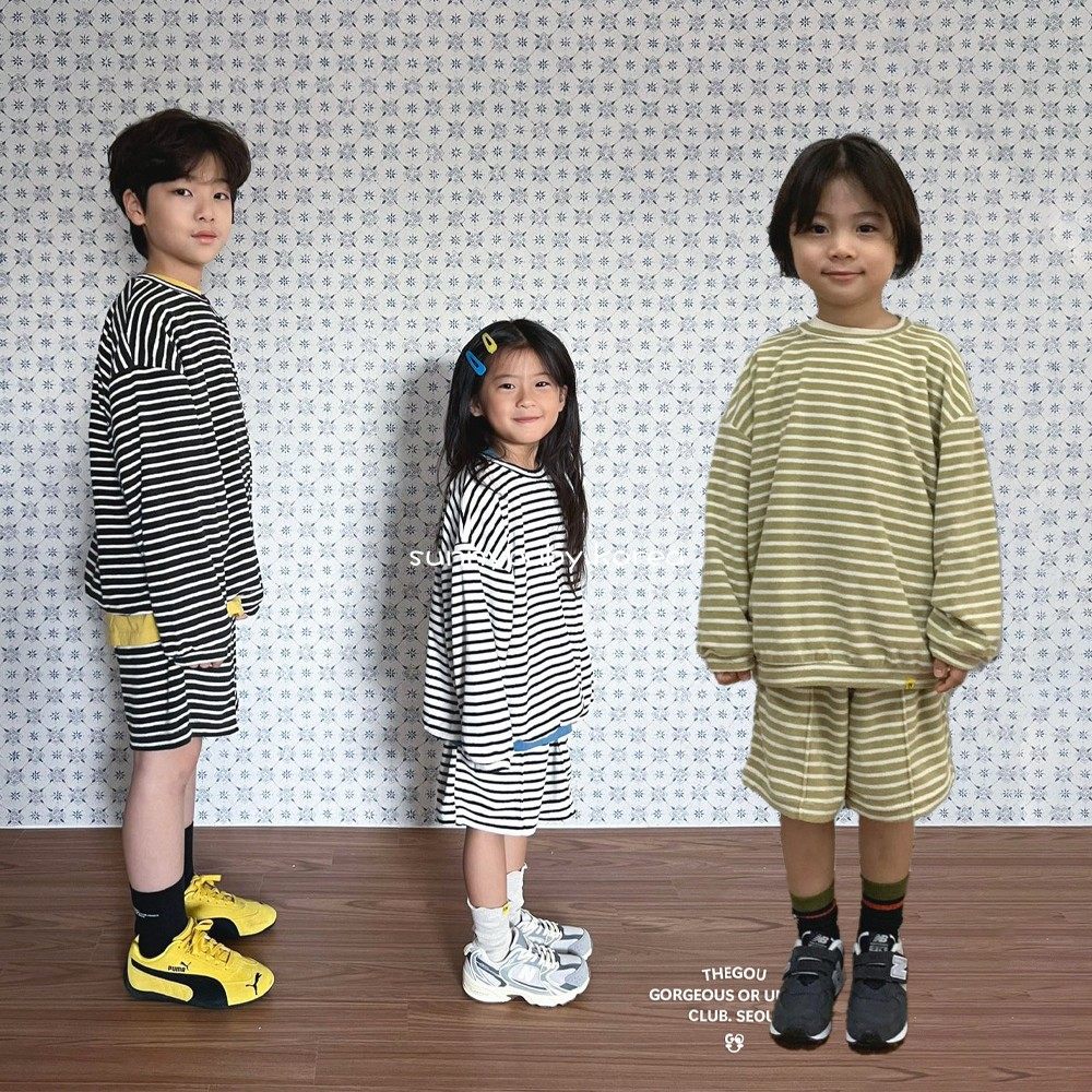 GOU韩国进口童装代购26春男女小大童棉经典条纹休闲卫衣短裤套装,童装/婴儿装/亲子装,套装,淘宝优惠券,粉丝福利购,淘宝优惠卷