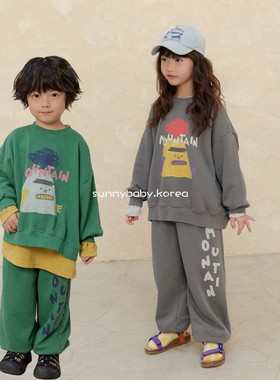 NAVI韩国童装代购26春男女小大童棉柔卡通涂鸦卫衣字母休闲束脚裤