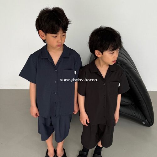 HiBuddy韩国进口童装代购26夏男小大童简约翻领短袖百搭衬衫外套