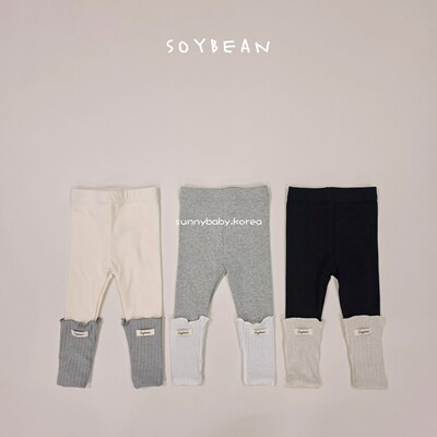 SoyBean韩国童装代购26春女小童柔软拼接木耳边假两件弹力打底裤