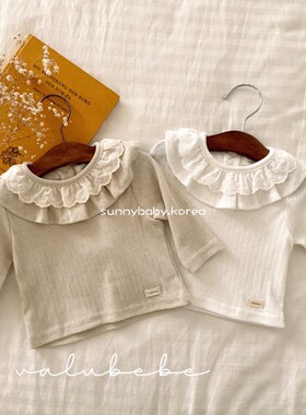 VALU BEBE韩国童装代购26春女婴小童棉柔甜美刺绣花边领打底衫T恤