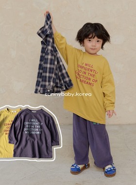 NAVI韩国进口童装代购26春男女小大童棉柔简约字母圆领宽松T恤衫