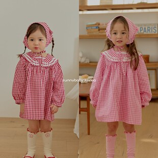 UEO韩国进口童装代购26春款女童小大童海军领格子宽松甜美连衣裙