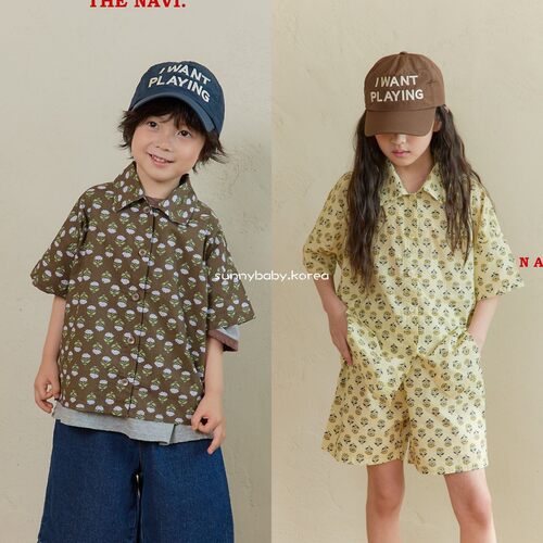 NAVI韩国童装代购26夏男女童小大童时尚度假风碎花短袖衬衫外套