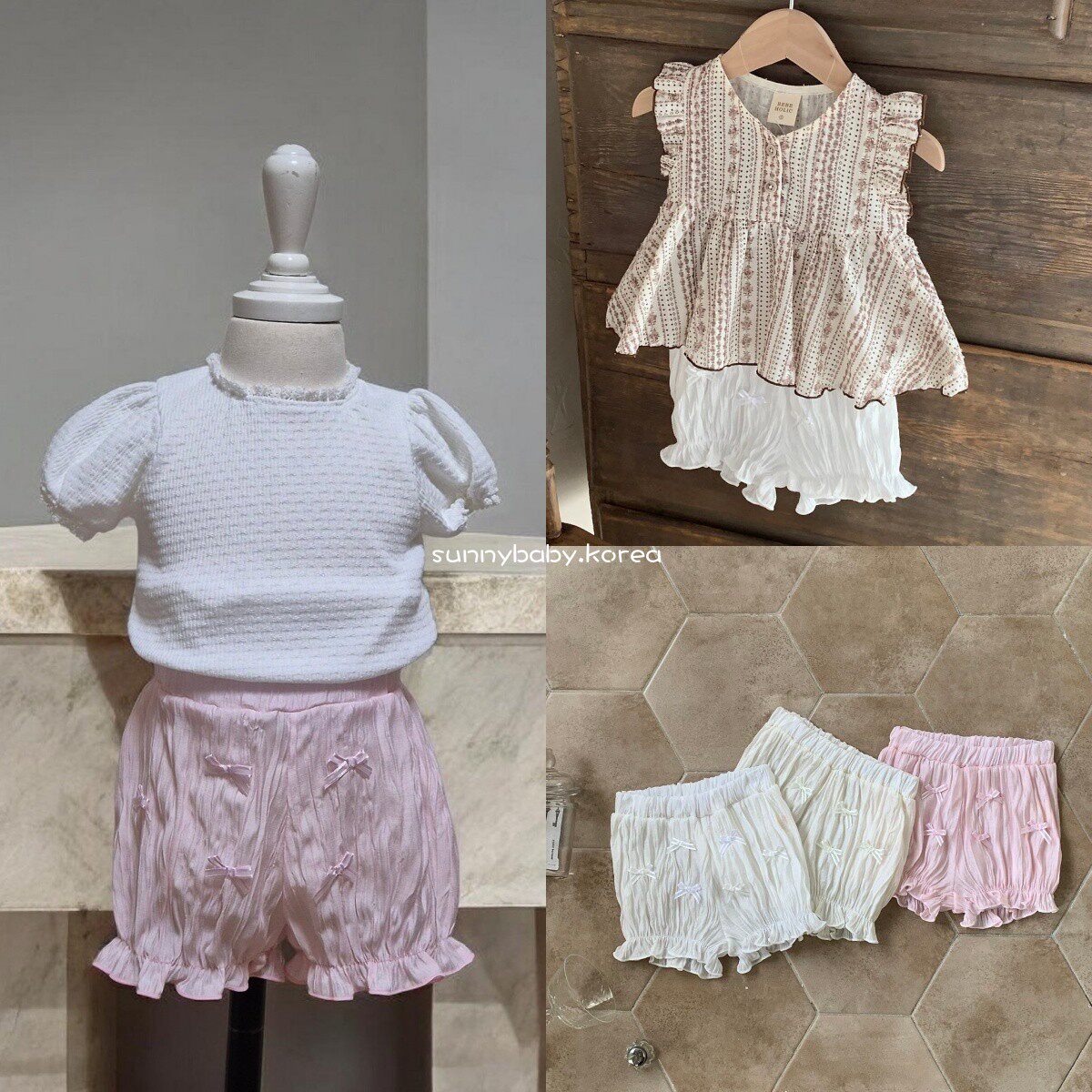 bebeholic韩国童装代购26夏女婴童薄棉软舒适蝴蝶结褶皱大PP短裤