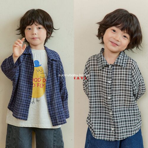 NAVI韩国进口童装代购26夏男女童小大童休闲格纹翻领长袖衬衫外套