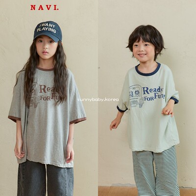 NAVI韩国童装代购26夏男女童小大童时尚百搭字母卡通宽松短袖T恤
