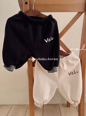 VALU BEBE韩国童装代购26春男女婴小童棉简约字母条纹束脚休闲裤