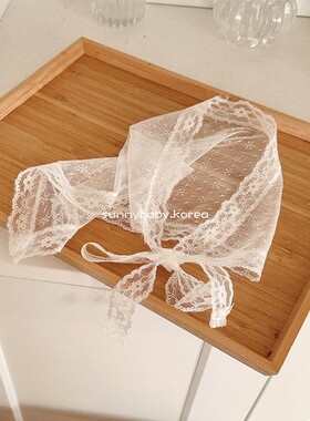 VALU BEBE韩国童装代购26春女婴童宝洋气蕾丝花边系带头巾三角巾