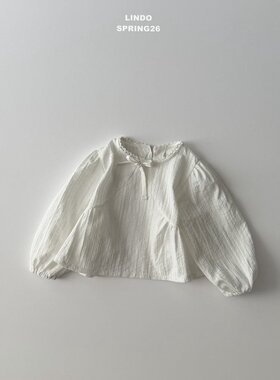 LINDO韩国进口童装代购26春女小童宝洋气刺绣花边领宽松娃娃衫T恤