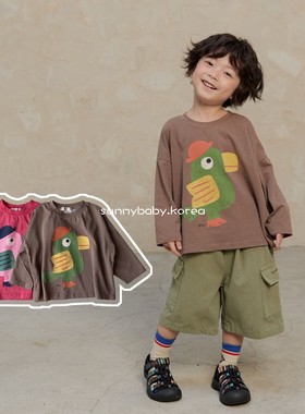 NAVI韩国进口童装代购26春男女小大童棉柔卡通涂鸦圆领宽松T恤衫