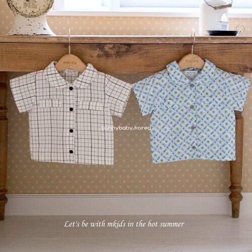 MKIDS韩国进口童装代购26夏男女中小童棉软格纹翻领百搭短袖衬衫