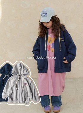 NAVI韩国进口童装代购26春男女小大童棉简约字母连帽插兜卫衣外套