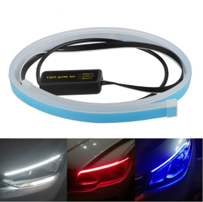 汽车LED超薄日行灯外置主机导光条304560cm双色转向灯流光装饰灯