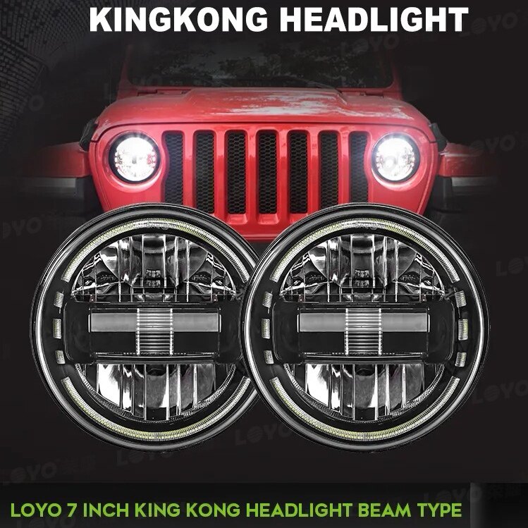 7英寸jeep牧马人JK前大灯LED金刚大灯牧马人改装远射大灯适用JEEP