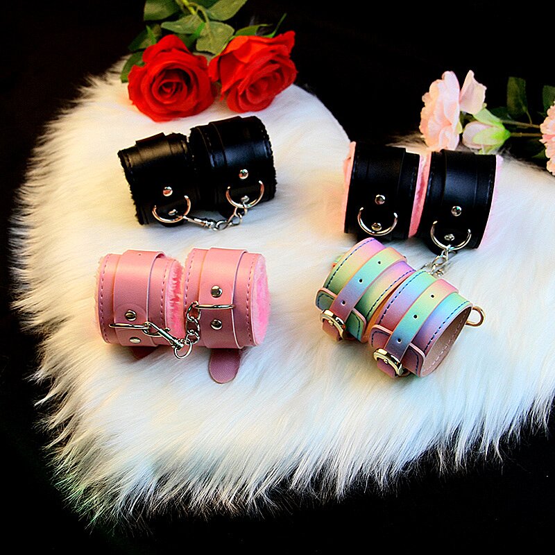 剧本杀cos魔术道具皮革手铐加绒皮质束缚脚镣脚铐可调节