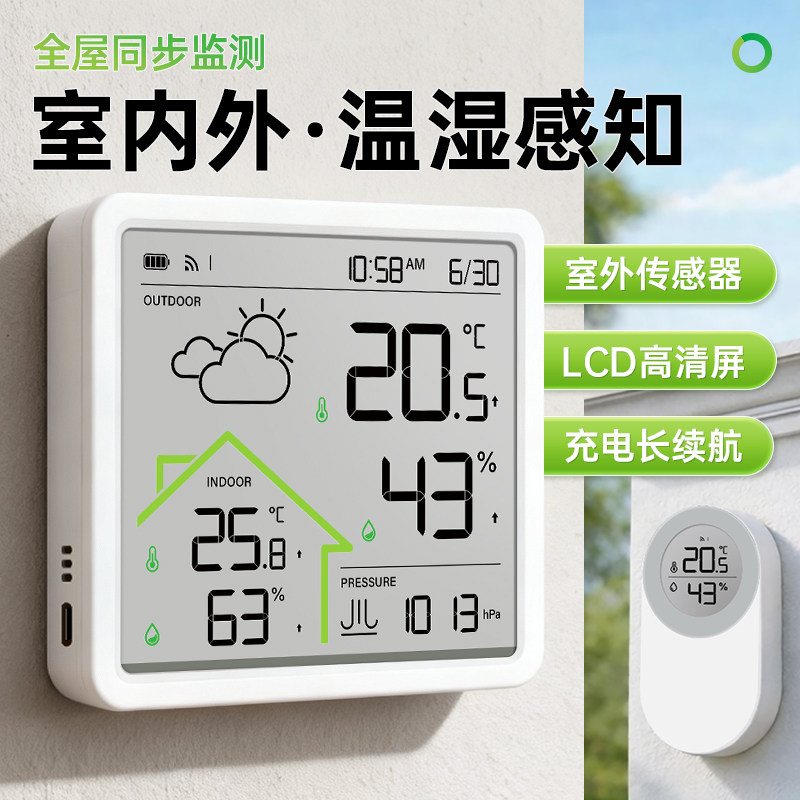 室内外双显精准户外壁挂温湿度计图片